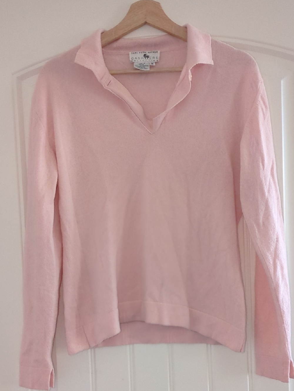 Saks Fifth Avenue Light Pink V-Neck Collared Sweater